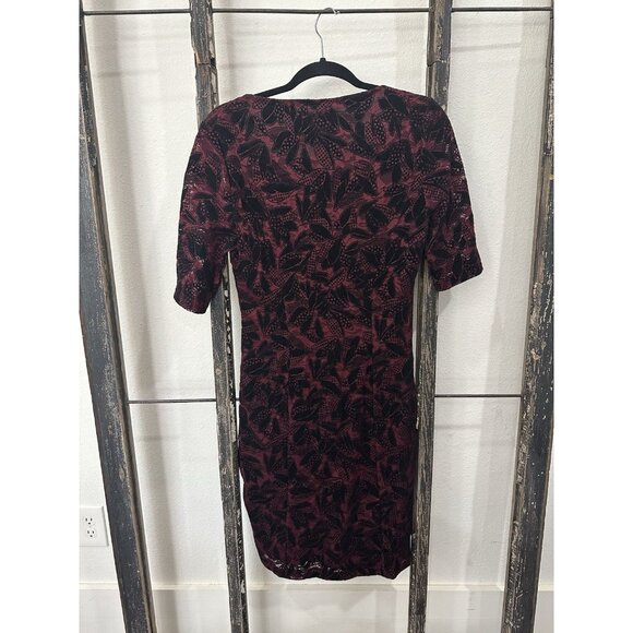 Maeve Elorn lace ruched dress from Anthropologie Sz 12 Burgundy & Black - Picture 2 of 7